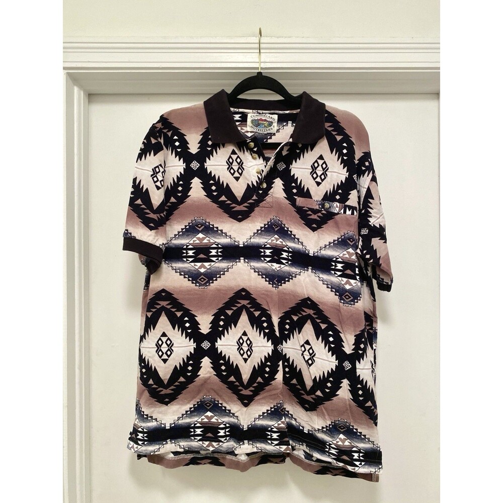 Vtg Cumberland Outfitters Polo Shirt Mens XL Aztec Western Cowboy 90s Grandpa